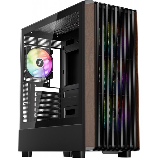 1STPLAYER WD5-BK-4F7 WD5 ARGB Tempered Glass Black Wood ATX Mid Tower Desktop Chassis