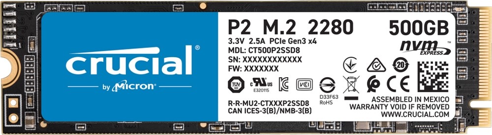 Crucial CT500P2SSD8 P2 500GB M.2 2280 PCI-E 3.0 Solid State Drive