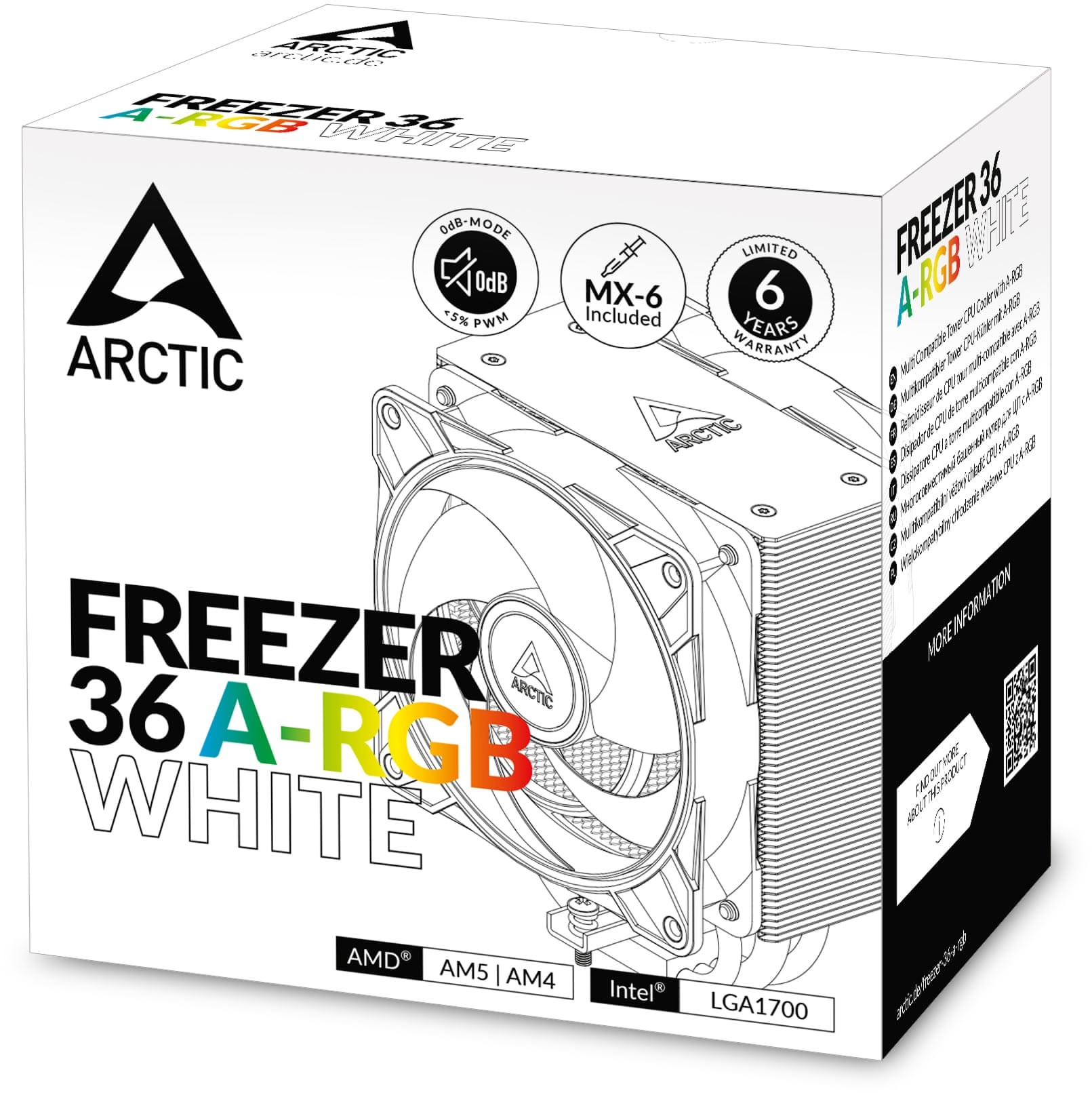 ARCTIC ACFRE00125A Freezer 36 A-RGB White 120mm Single Tower CPU Air ...