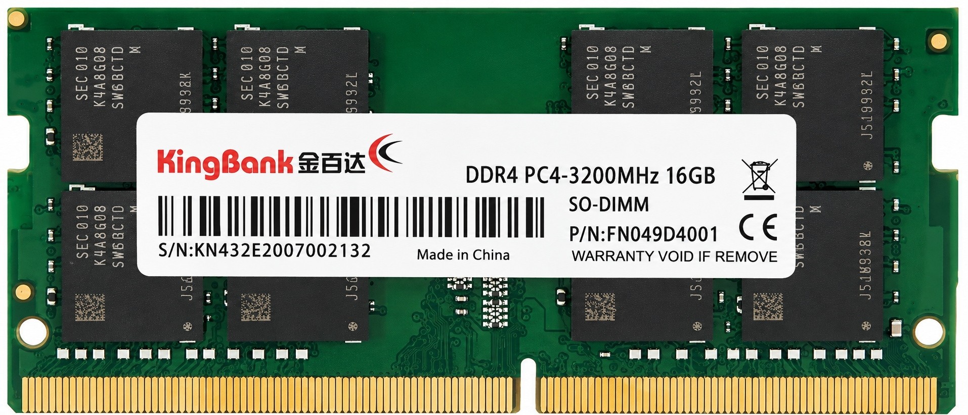 KingBank K5.01.FN049D4001 KDSN 16GB(1x16GB) DDR4-3200MHz CL22 1.2V