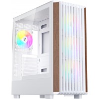 1STPLAYER WD5-WH-4F7-W WD5 ARGB Tempered Glass White Wood ATX Mid Tower Desktop Chassis
